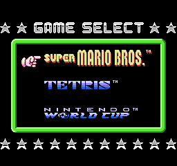 Super Mario Bros Tetris Nintendo World Cup title screen for NES